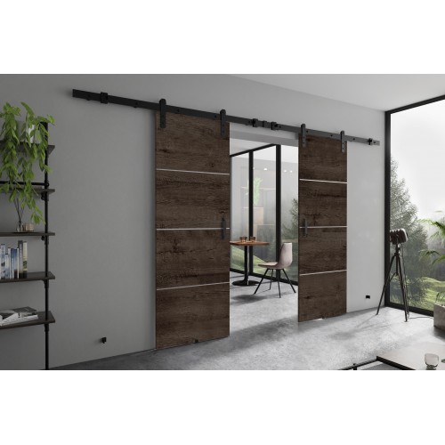 Dubultās bīdāmās durvis RETRO DUO PLUS Loft R, tumšais ozols
